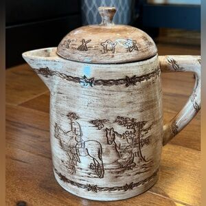 MWW Market Vintage Brown Ceramic Teapot with Rustic Motif